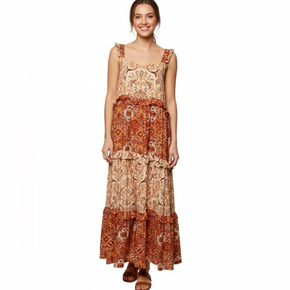 Lucca Desert Rose Tiered Maxi Dress Size Small NWT
